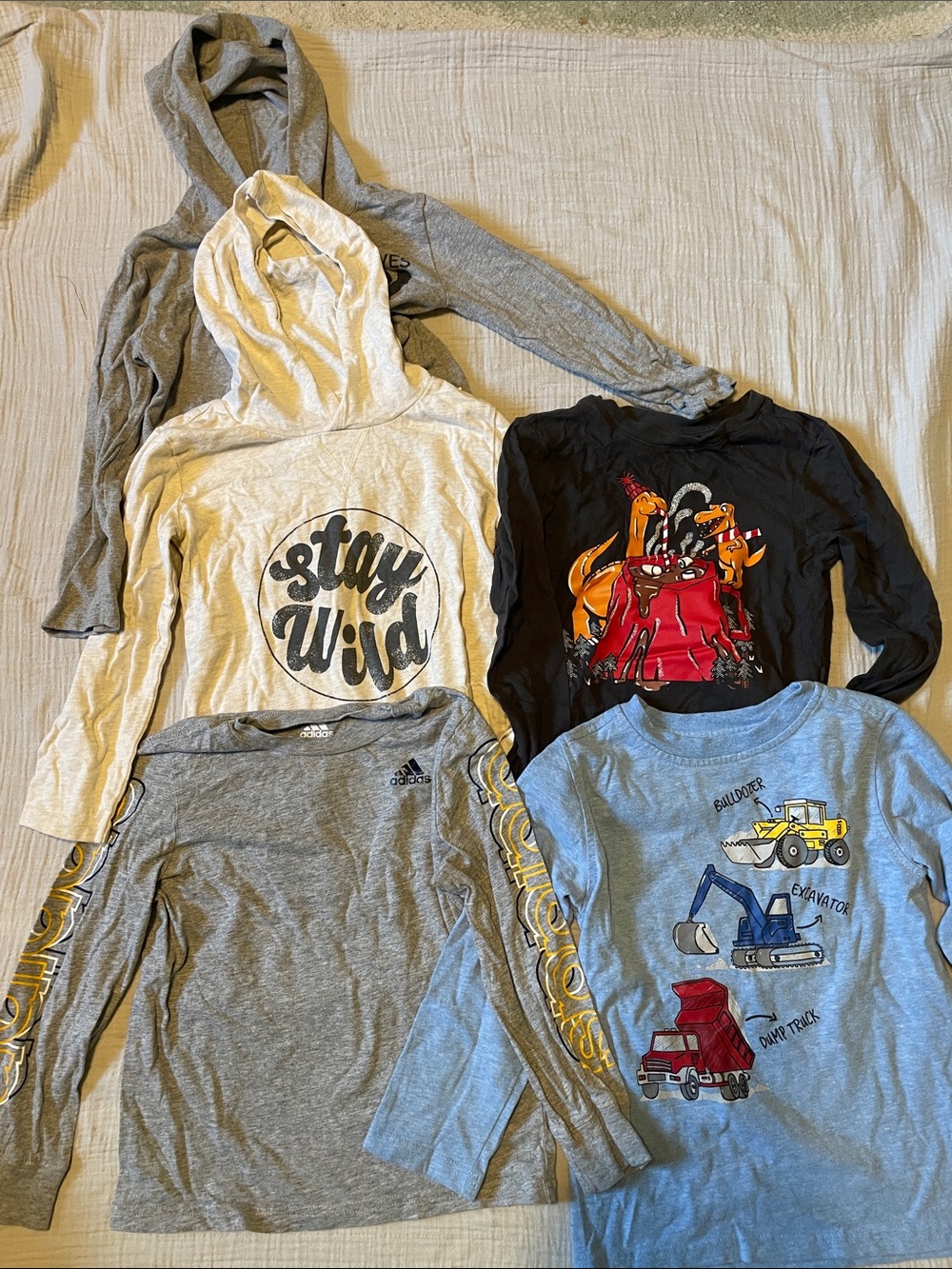 Adidas & Assorted Kids Long-Sleeve Tee Bundle — Gray, Black, Cream, Light Blue